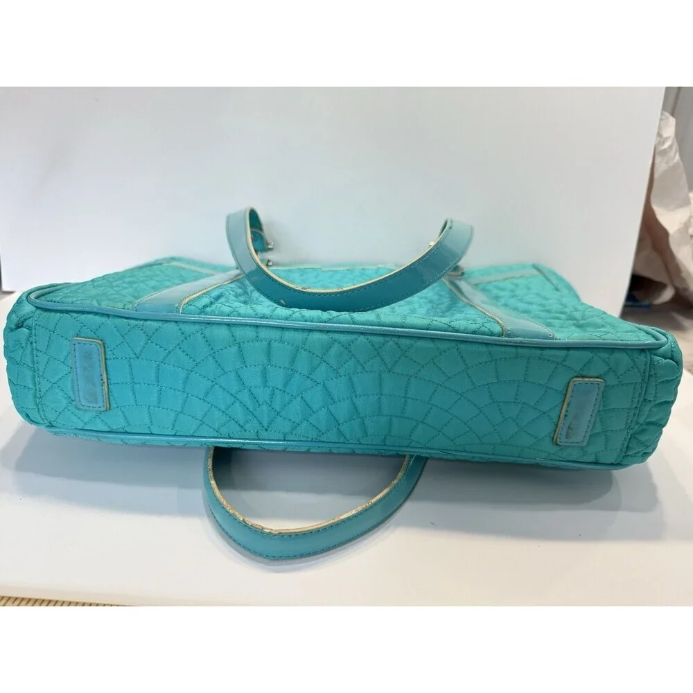 Vera Bradley Vera Tote Forever Green Teal Checkered Quilted Laptop Bistro Large